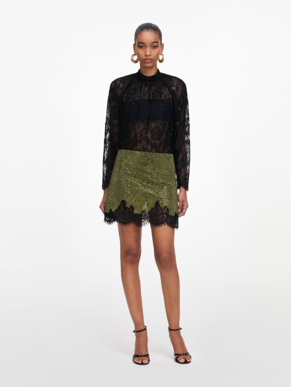 Self Portrait Green Crystal Chainmail Mini Skirt